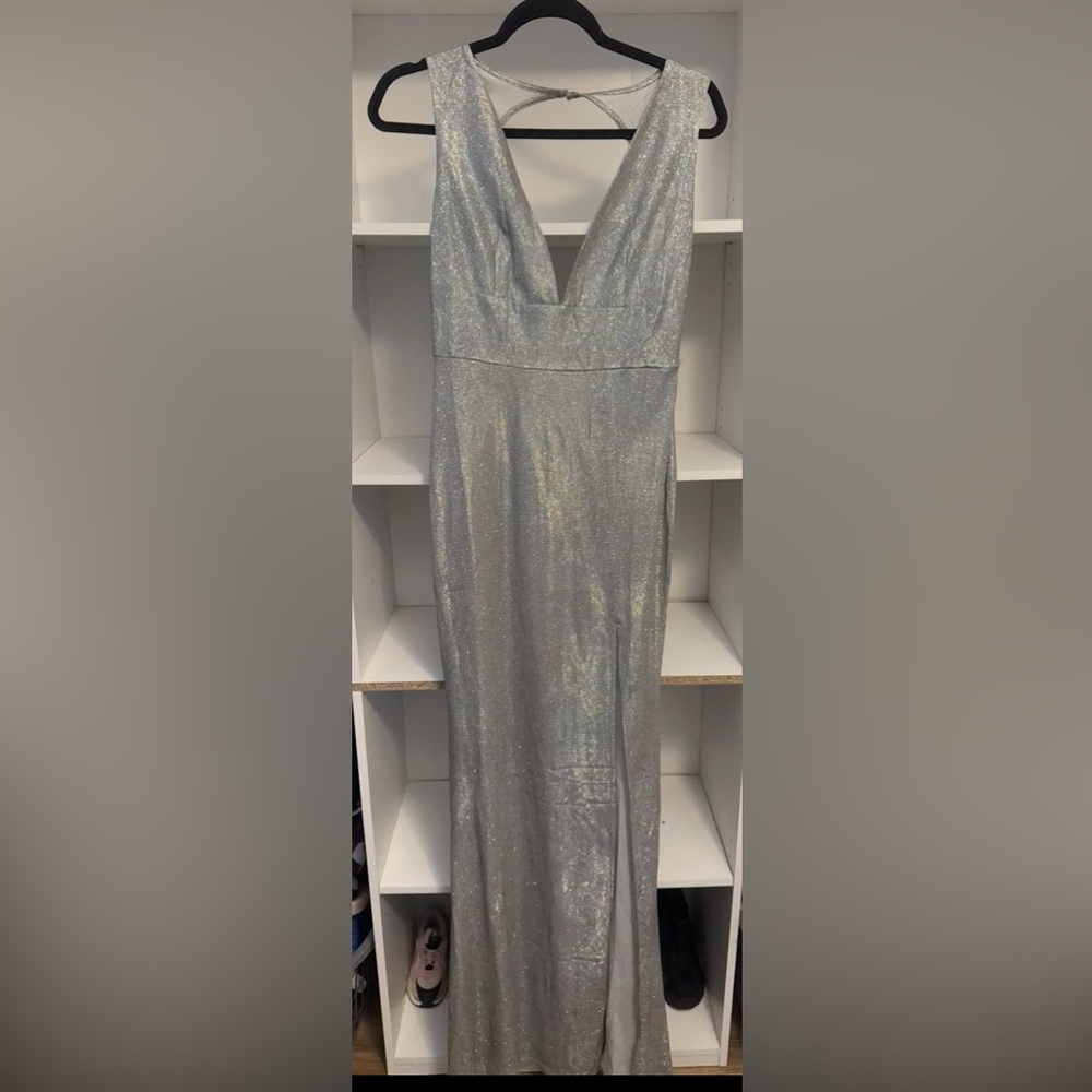 Symphony Shimmering Silver Backless Dress